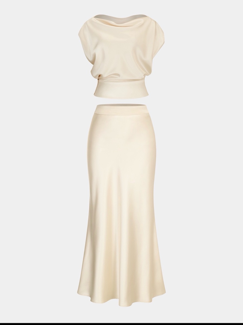 Commense Cream Satin Maxi Skirt with High Waist